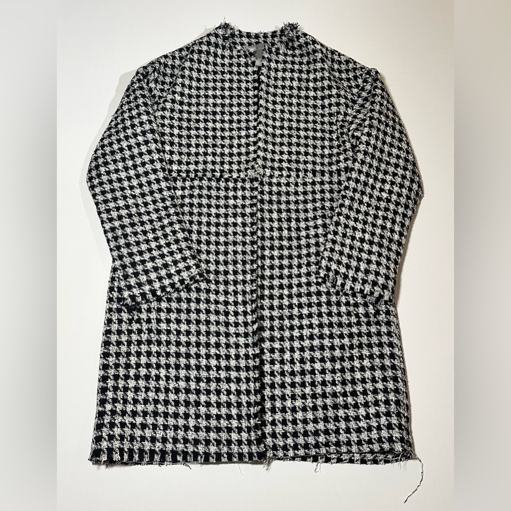 Asos Open Front Houndstooth Long Coat - US 4